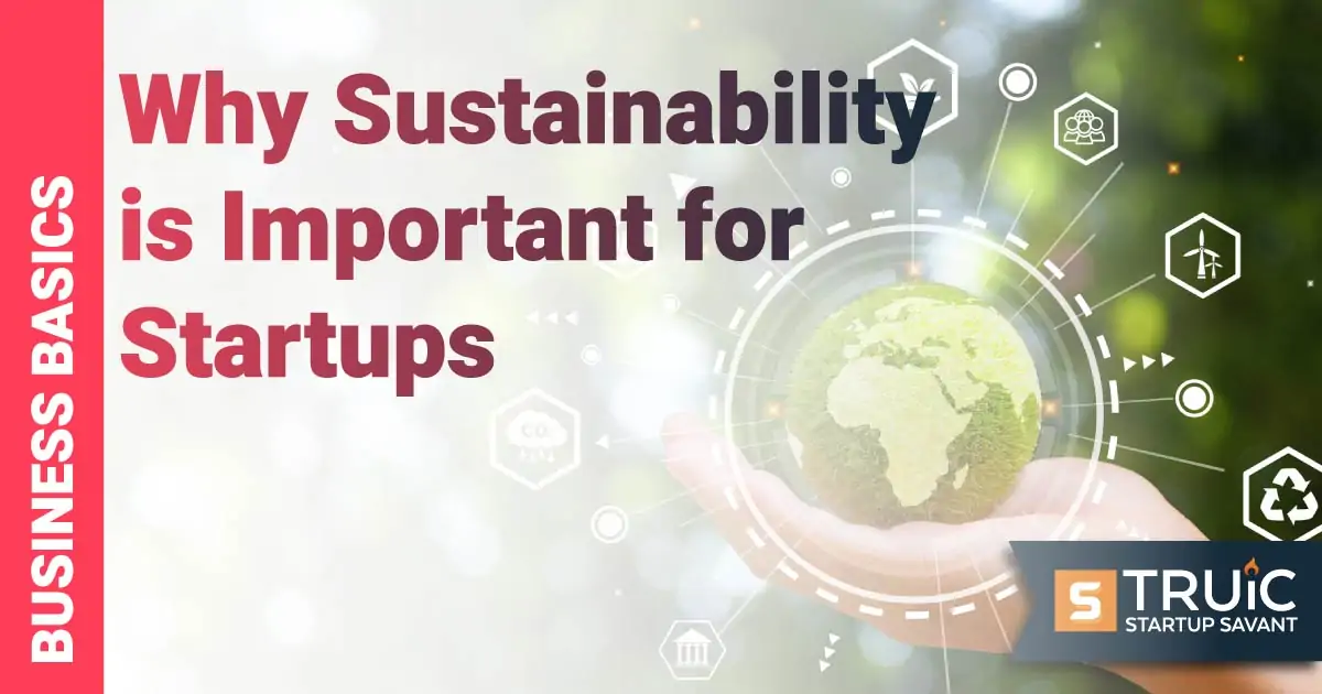 Hand holding a bubble with a leaf and sustainable icons surrounding.
